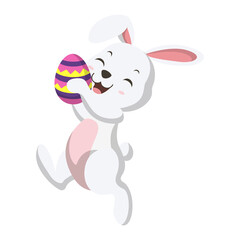 Cute little white bunny holding Easter egg