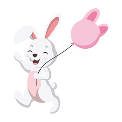 Cute little white rabbit holding balloon bunny ears