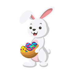 Cute little white bunny with basket of Easter egg