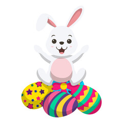 Cute little white bunny with decorated Easter egg