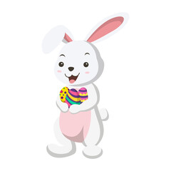 Cute little white bunny holding Easter eggs