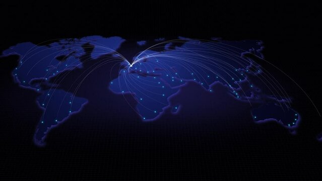 Global connectivity from Paris, France to other major cities around the world. Technology and network connection, trading and traveling concept. World map element of this clip furnished by NASA