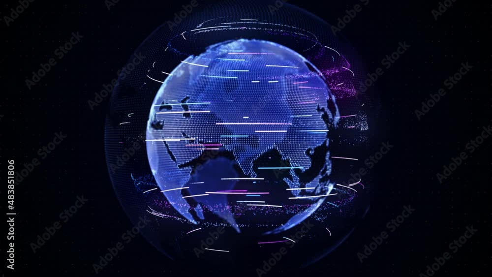 Poster big data global network, digital data earth rotating animation social future technology business sci