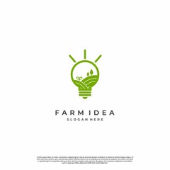 farm idea logo design concept modern. land with light bulb logo
