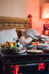 homemade lunch dinner party family style friends cocktails pasta eggs