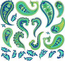 Decorative elements of paisley. Paisley clipart. Indian ornament.