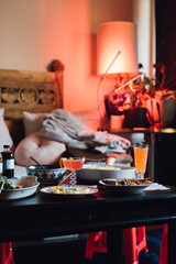 homemade lunch dinner party family style friends cocktails pasta eggs