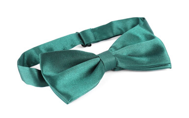 Stylish green satin bow tie isolated on white