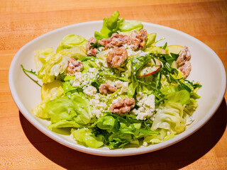 Close up shot of salad with nuts