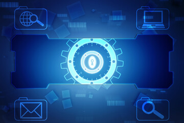 Digital Padlock on abstract technology background, Technology security concept. Modern safety digital background. Protection system, Cyber Security and safety information, personal data concept