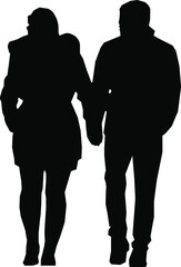 Vector silhouettes of man and a woman, a romantic couple, black color isolated on white background