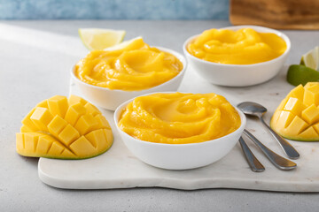 Mango ice cream or nice cream, blended frozen mango dessert