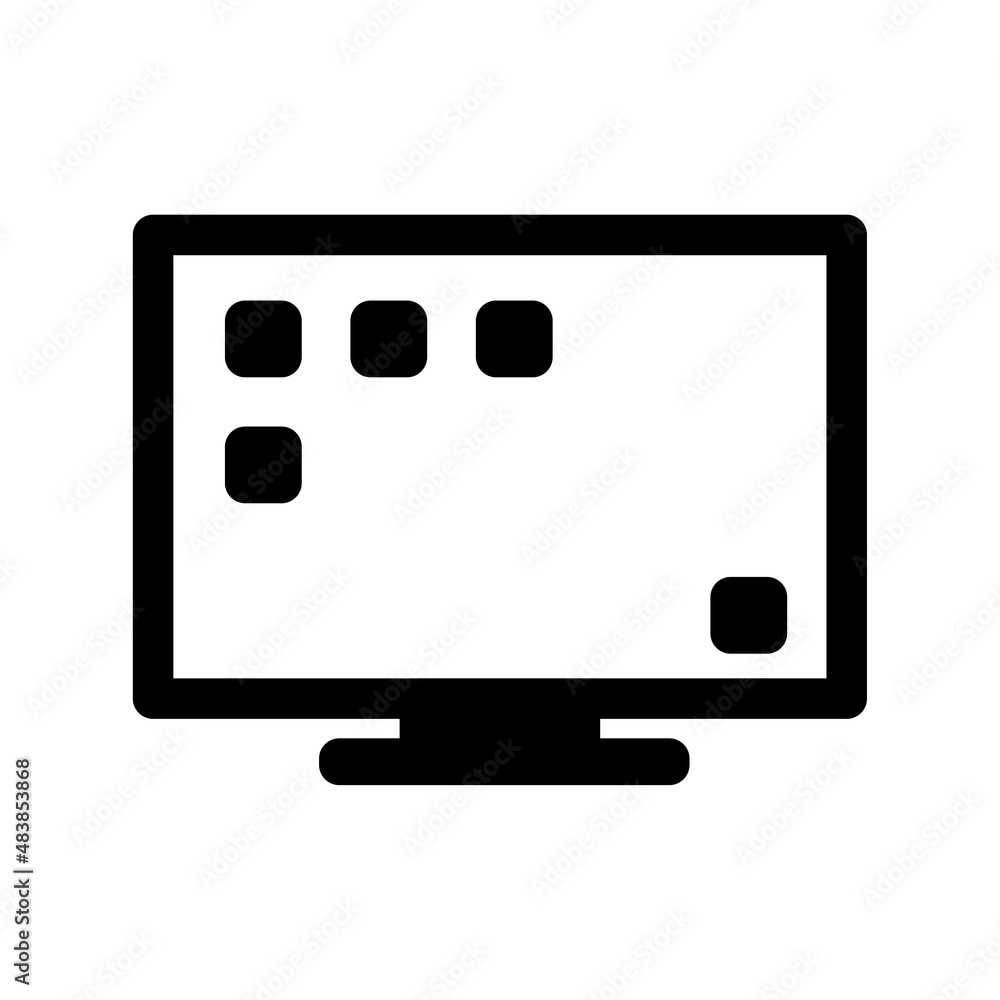 Poster laptop screen with folders. black outline shape. computer document. technology concept. vector illus