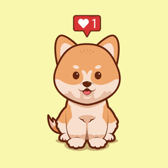 Cartoon illustration of akita inu sitting with love icon. Vector illustration of akita inu