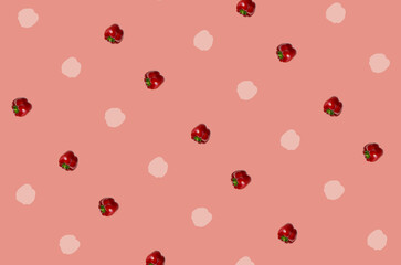 Colorful pattern of fresh paprika on pastel pink background. Bulgarian red pepper. Top view. Flat lay. Pop art design