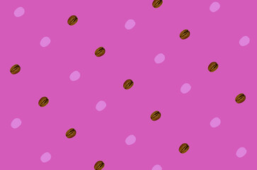 Colorful pattern of coffee beans on pink background. Top view. Flat lay. Pop art
