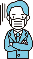 A man in a feverish suit (blazer) wearing a mask.