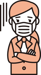 A woman with a fever wearing a mask