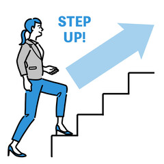 ステップアップの階段をのぼっているスーツを着た若い女性
