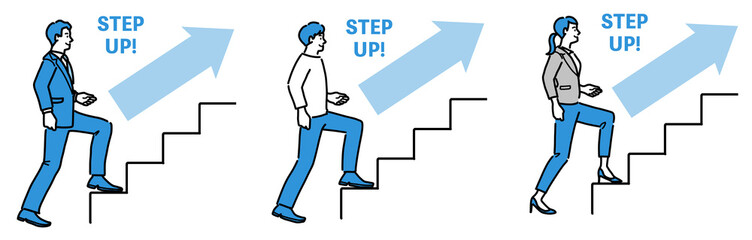 ステップアップの階段をのぼっている若い男性
