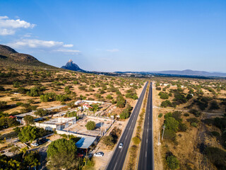 Road, Pueblo mágico Peña de Bernal - Querétaro 
drone view