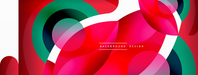 Fototapeta premium Abstract background with color geometric shapes. Beautiful minimal backdrop with round shapes circles and lines. Geometrical design. Vector illustration
