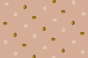 Colorful pattern of coconuts on light brown background. Top view. Flat lay. Pop art design