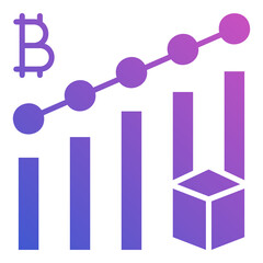 Statictic Bitcoin with Blockchain flat gradient icon