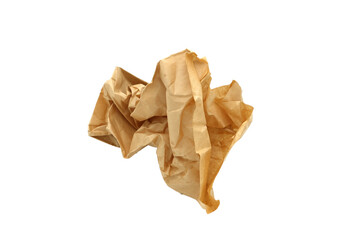 Crumpled Brown paper bag on white background.
