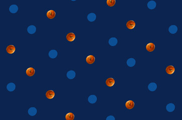 Colorful fruit pattern of fresh pumpkins on blue background. Top view. Flat lay. Pop art design