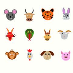 Cute Chinese Zodiac sign animal icons