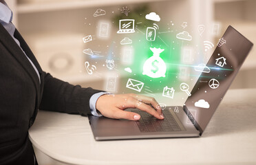 Businessman working on laptop with new business concept