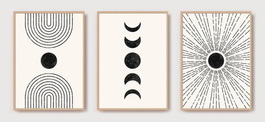 Boho sun, moon, arch set, minimalist mid century modern art