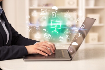 Businessman working on laptop with new business concept