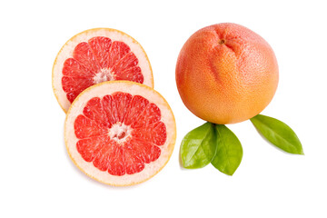 Healthy juicy grapefruit whole and sliced on white background. 