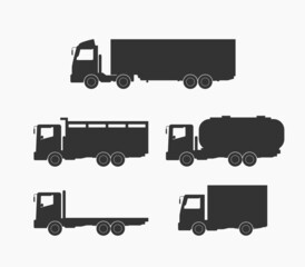set of various types of trucks icon