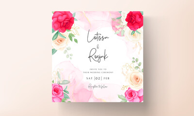 wedding invitation template with beautiful romantic roses set