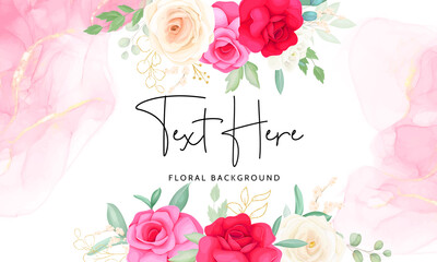 Fototapeta na wymiar Elegant floral background template with beautiful red and pink flower