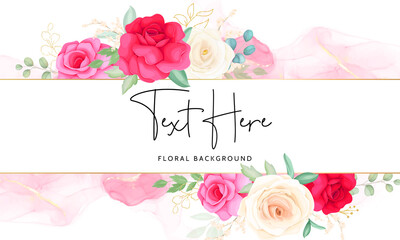 Elegant floral background template with beautiful red and pink flower