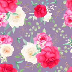 seamless pattern design with beautiful rose flower hand drawing