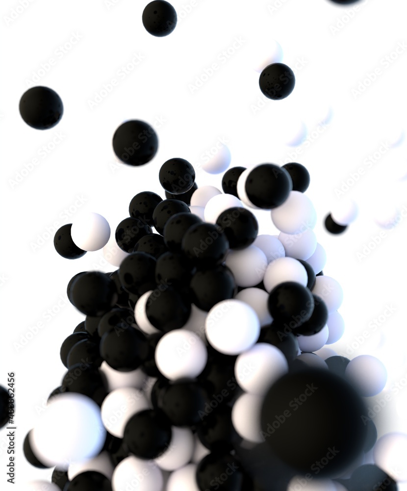 Poster dynamic dual white color bouncing particle balls background wallpaper, copy space motion image. grou
