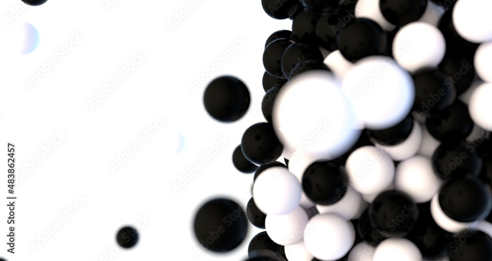 Aufkleber dynamic dual white color bouncing particle balls background wallpaper, copy space motion image. grou