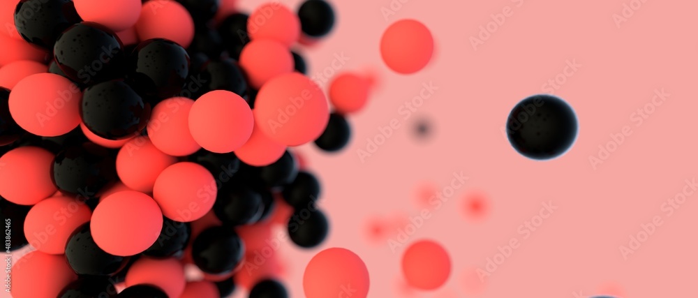 Poster dynamic dual red color bouncing particle balls background wallpaper, copy space motion image. group 