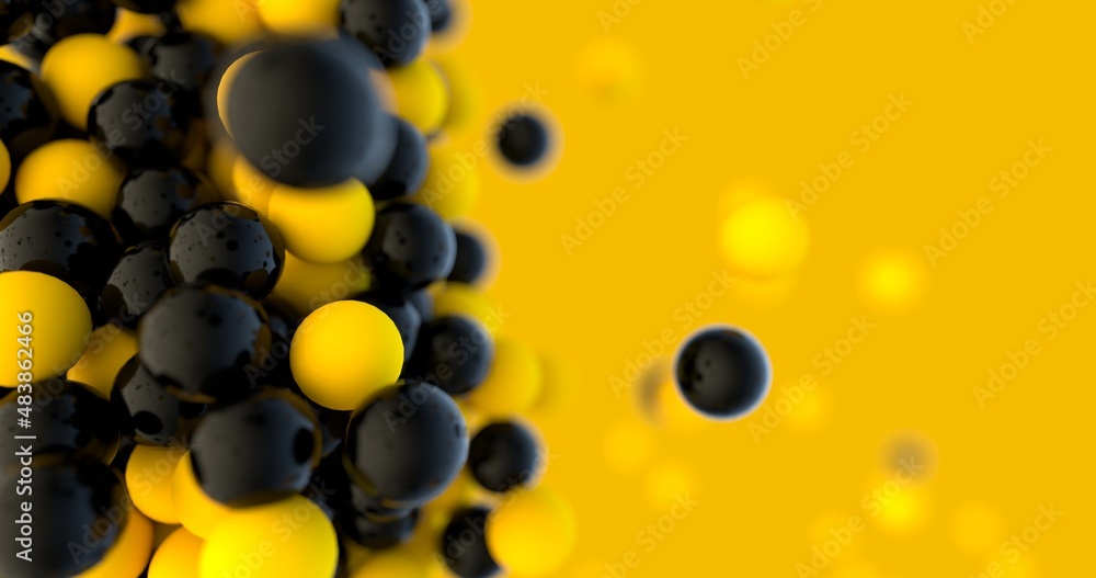 Poster dynamic dual yellow color bouncing particle balls background wallpaper, copy space motion image. gro
