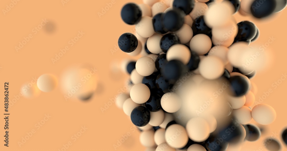 Aufkleber dynamic dual beige color bouncing particle balls background wallpaper, copy space motion image. grou