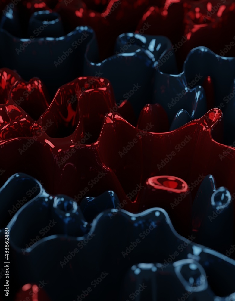 Poster red and blue colorful abstract forms background wallpaper. layout design template. 3d render illustr