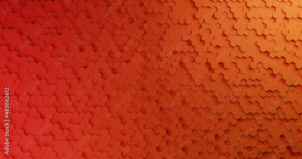 Poster orange abstract hexagon geometry background wallpaper with vivid tones. 3d render. dark lighting. te