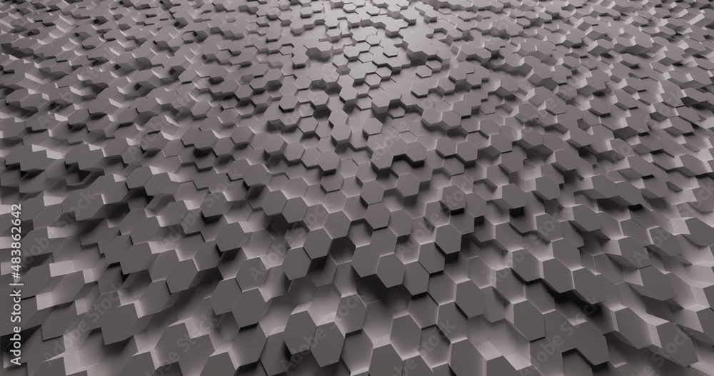 Poster white abstract hexagon geometry background wallpaper with vivid tones. 3d render. dark lighting. tec
