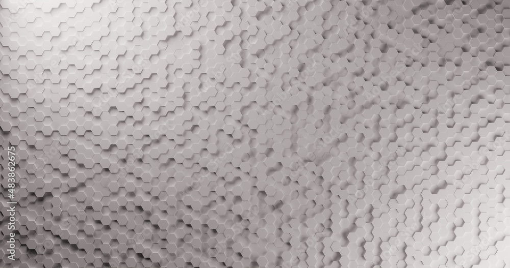 Poster white abstract hexagon geometry background wallpaper with vivid tones. 3d render. dark lighting. tec