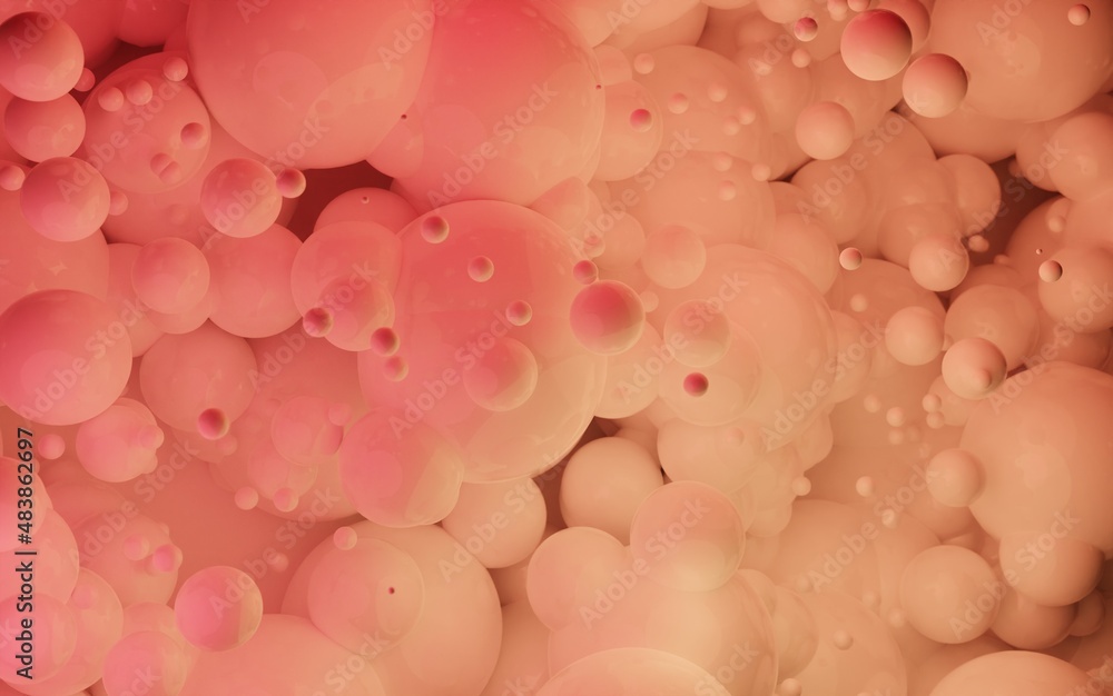 Poster abstract background rendering with dynamic orange colorful glossy 3d spheres. modern plastic pastel 